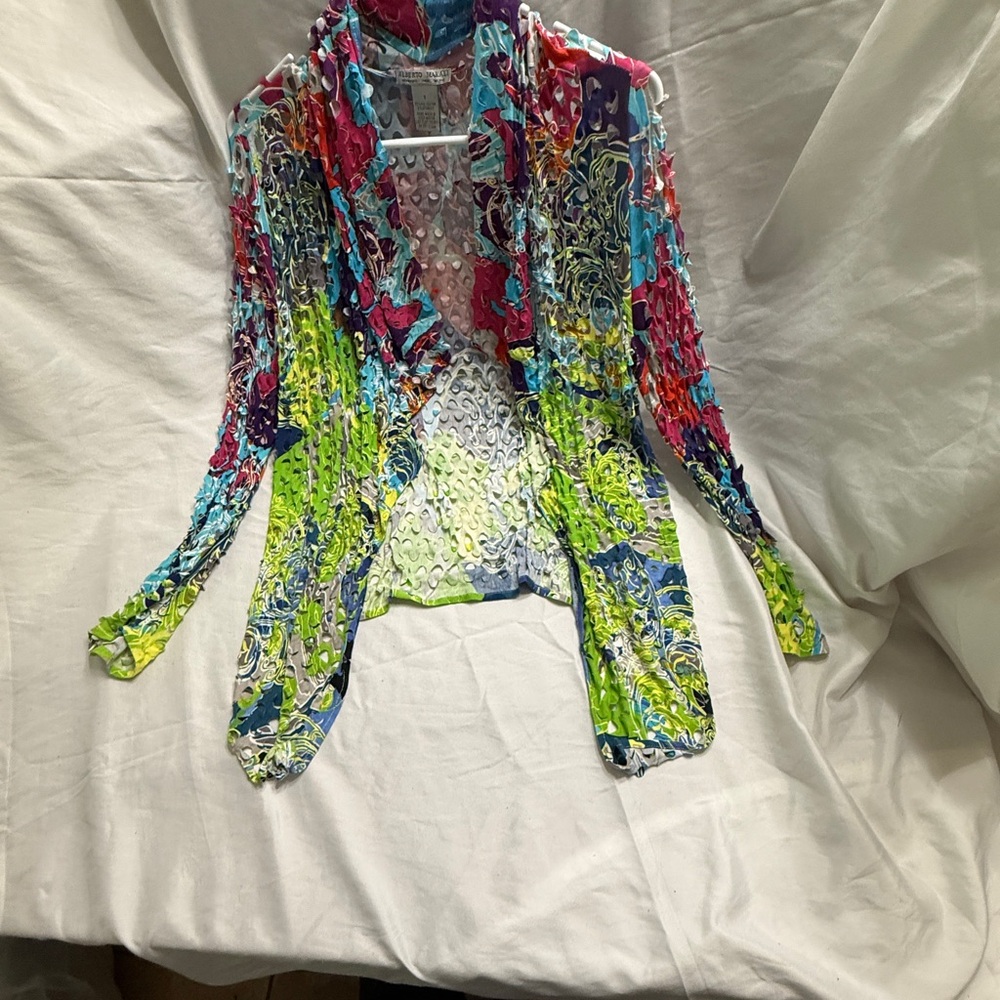 Alberto Makali Women’s Top Small Multicolor Textured Mesh Cutout Long Sleeve